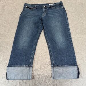 GAP Women's Dark Blue “90’s Straight” Cropped Jeans with Cuffed Hem